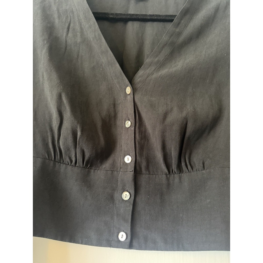 Madewell Cropped V Neck Button Front Top Womens Small Black Long Sleeve Blouse - Picture 2 of 5
